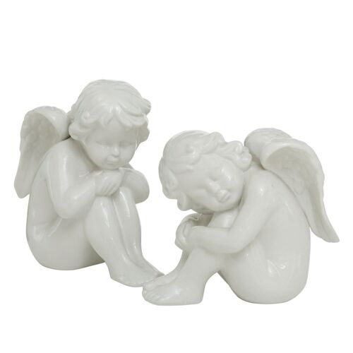Set De 2 Angelots En Porcelaine Blanche 15x9x16cm