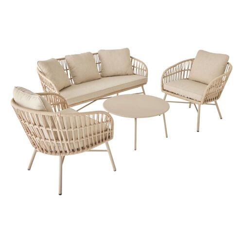 Salon De Jardin Acier Et Cordes 4 Places Beige