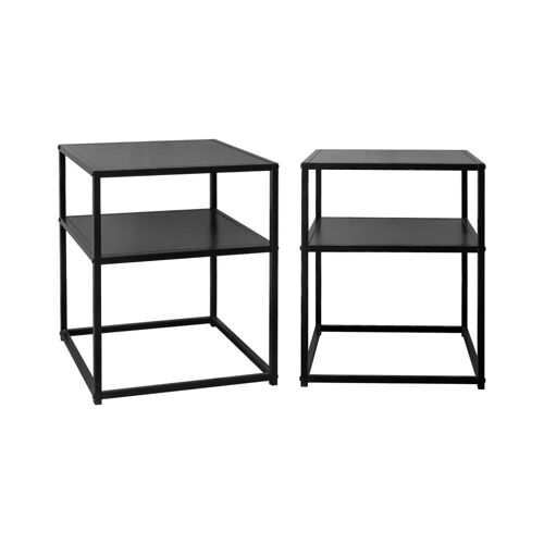 Table de chevet en métal noir, 1 étagère (lot de 2)
