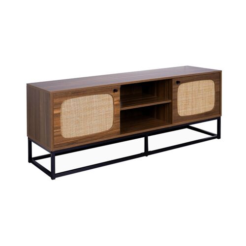 Meuble tv décor bois et cannage arrondi 140cm