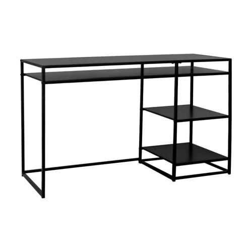 Bureau avec casier et deux étagères en métal noir