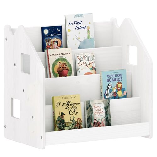 Bibliothèque enfant 4 compartiments en bois massif, blanc