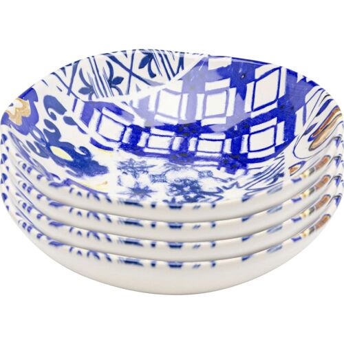 Assiette Creuse En Céramique Bleue Et Blanche D21 - Lot De 4