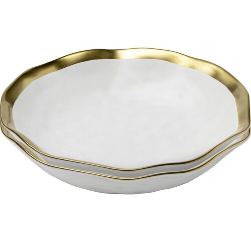Assiette Creuse En Porcelaine Blanche Et Dorée D20 - Lot De 2