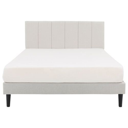 Lit double rembourré 140x190 avec sommier, gris clair