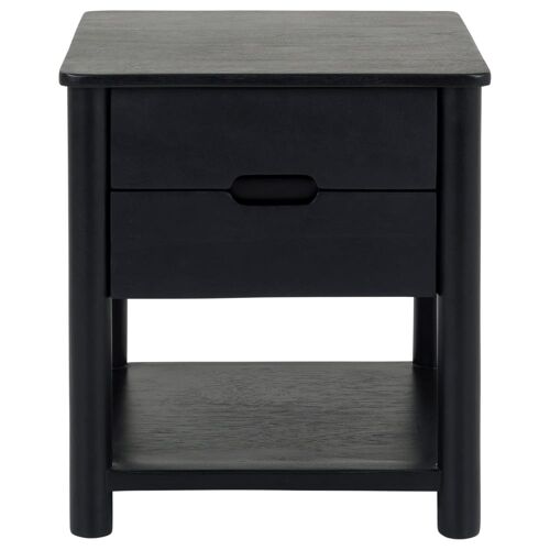 Table de chevet en bois massif avec 2 tiroirs, noir