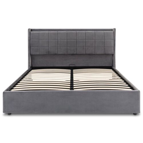 Lit coffre 160x200 rembourré avec sommier, gris foncé