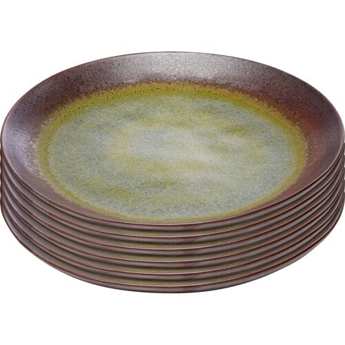 Assiette Plate En Faïence Violette Et Verte D22 - Lot De 6