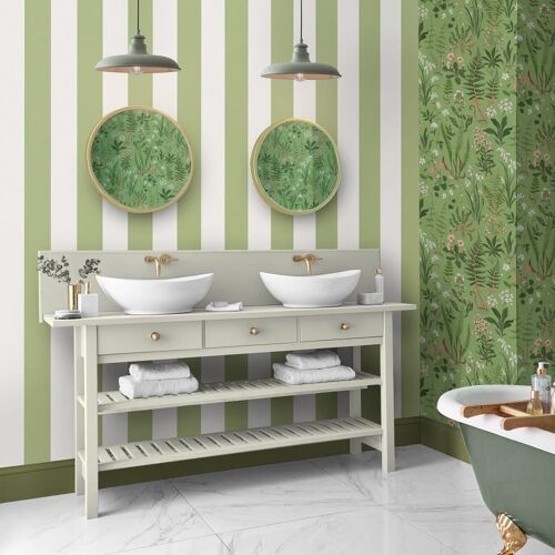 Papier peint vert blanc rayures 1005x52cm