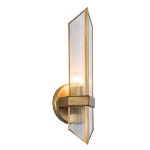 Applique Murale Acier, Verre Strié Transparent Laiton Vintage