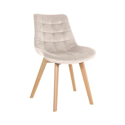 Chaise avec pieds en bois et assise en velours Crème