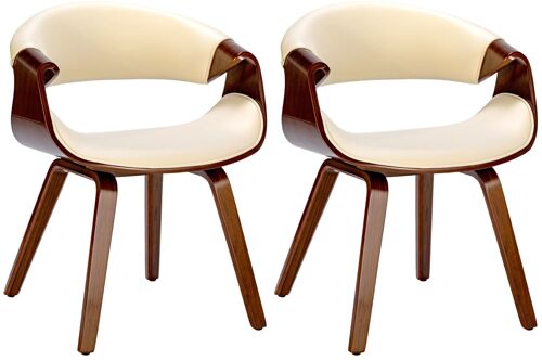 Lot 2 chaises avec assise en pvc et synthetique Noyer / Crème