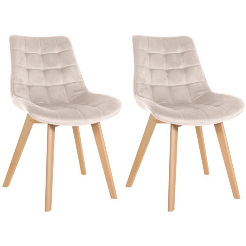 Lot 2 chaises de salle à  manger assise en velours Crème