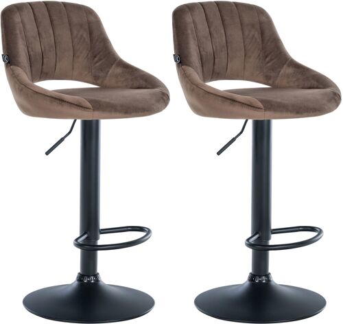 Lot de 2 Tabouret de bar réglable Pivotant en velours Marron