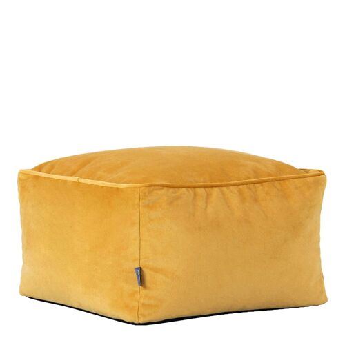 Pouf repose-pieds carré velours jaune ocre