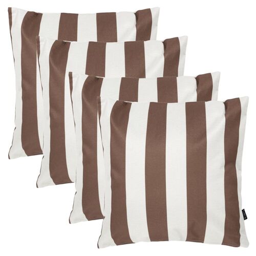 Lot de 4 coussins extérieur à  imprimé rayures, chocolat 43x43cm