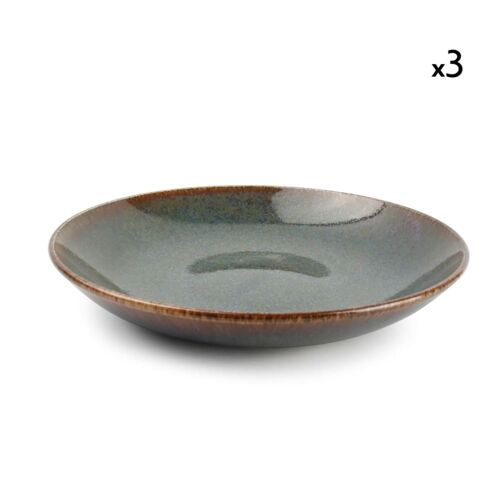 Lot De 3 Assiettes Creuse Vert En Porcelaine 26xh4,5cm