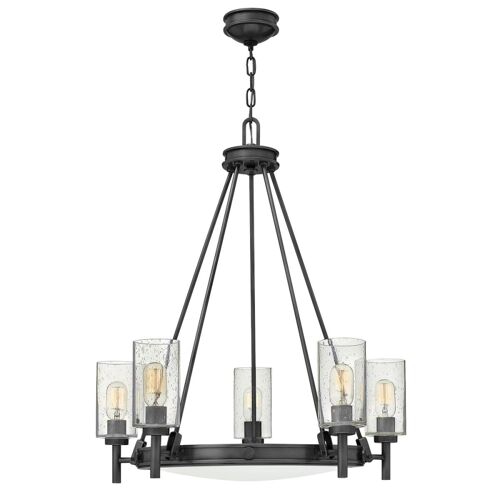 Lustre 5 Lumières Acier, Verre