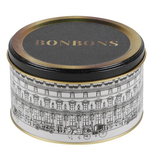 Boîte à bonbons en métal noir, blanc et doré