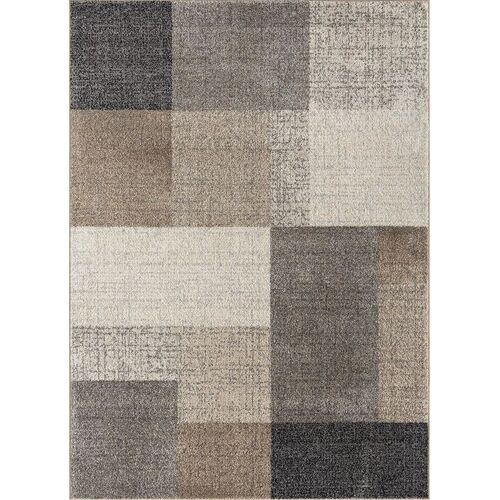 Tapis Moderne Salon Géométrique Contour, Beige, 80 X 140 Cm