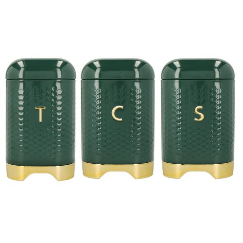Set De 3 Boîtes à  Thé, Café Et Sucre En Acier Vert
