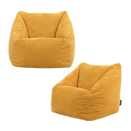 Lot de 2 poufs fauteuils enfant velours côtelé jaune ocre
