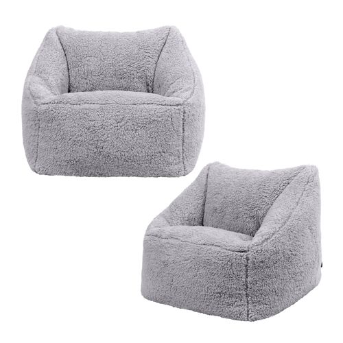 Lot de 2 poufs fauteuils enfant polaire sherpa gris clair