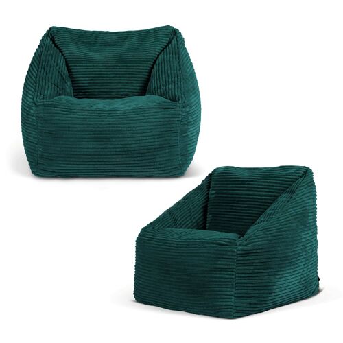 Lot de 2 poufs fauteuils enfant velours côtelé bleu canard