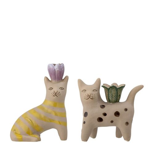 Bougeoirs en grès marron ( Lot de 2 )