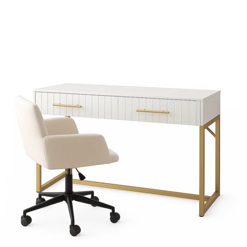 Coiffeuse blanche moderne avec tiroirs et chaise pivotante