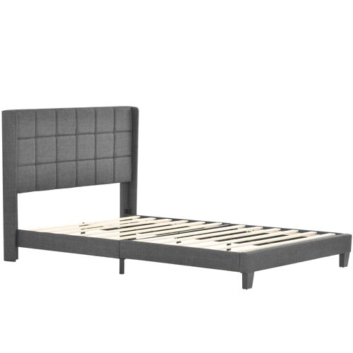 Lit double avec tête de lit 140x200cm, en lin gris(avec matelas)