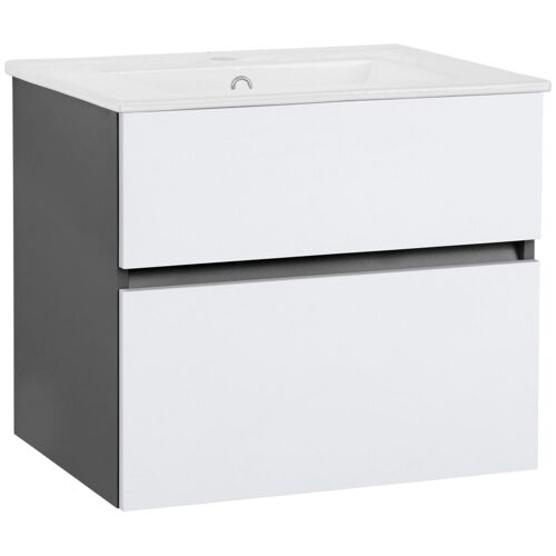Meuble vasque de salle de bain 1 abattant 1 tiroir anthracite et blanc