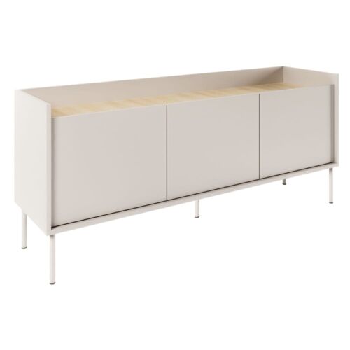 Meuble TV 3 portes, 140 cm, gris cachemire / couleur chêne