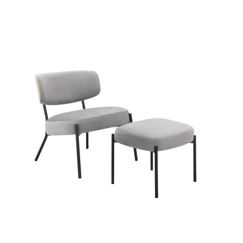 Fauteuil lounge avec repose-pieds en velours gris clair