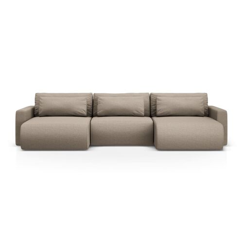 Canapé panoramique 4 places avec coffre tissu structurel beige foncé
