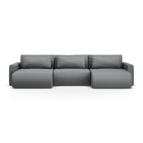 Canapé panoramique 4 places avec coffre en tissu structurel gris