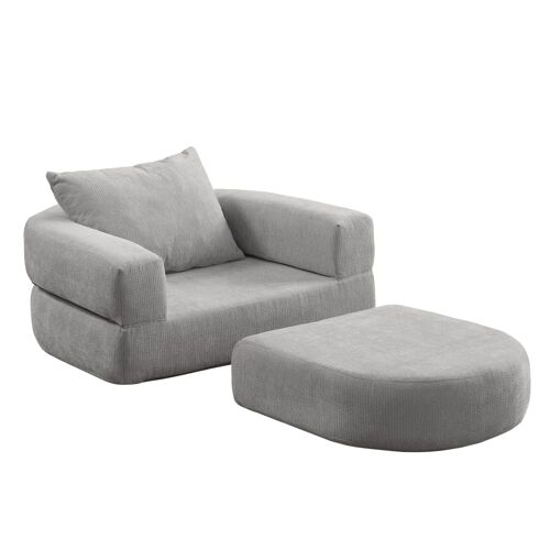 Fauteuil convertible avec repose-pied, lit pliant compact gris