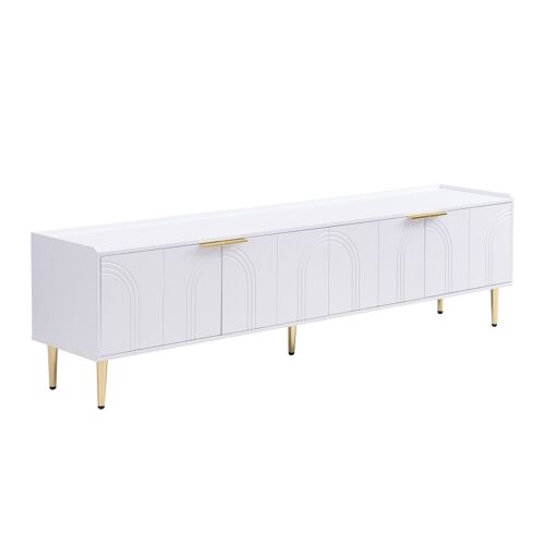 Meuble TV blanc design à  portes arquées et pieds dorés 170cm