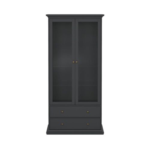 Vitrine 2 portes vitrées et 2 tiroirs L96,2 cm - Gris Anthracite