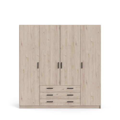 Armoire 4 portes et 3 tiroirs L195,5 cm - Effet Bois clair