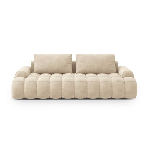 Canapé convertible 4 places avec coffre en velours beige clair