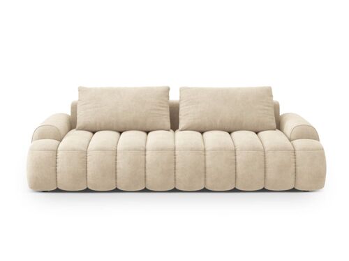 Canapé convertible coffre de rangement 4 places velours beige clair