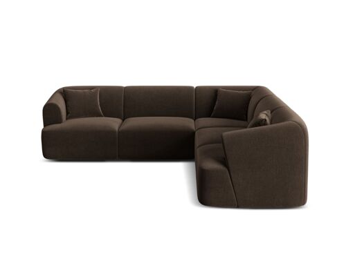 Canapé d'angle symétrique modulable 6 places en velours chocolat