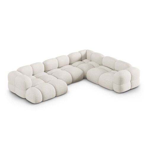 Canapé d'angle panoramique 5 places en tissu structurel beige