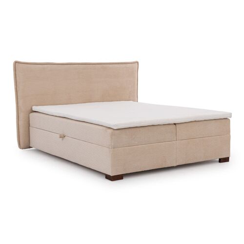 Lit boxspring 180x200 avec coffres, en velours côtelé beige