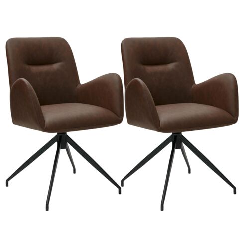 Lot de 2 chaises avec accoudoirs en simili cuir marron