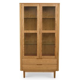 Vitrine 2 portes 2 tiroirs effet bois chêne massif