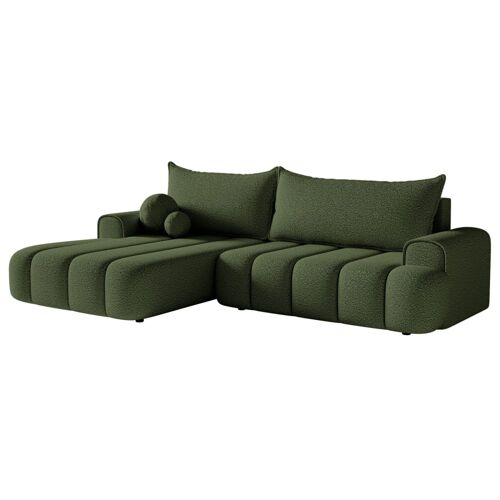 Canapé d'angle convertible côté gauche en bouclé vert olive