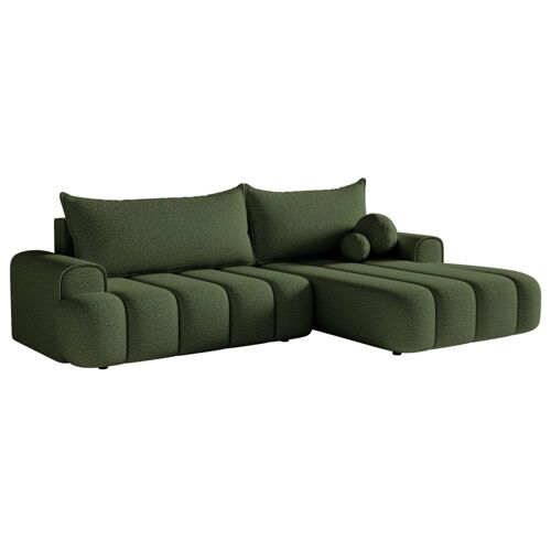 Canapé d'angle convertible côté droit en bouclé vert olive