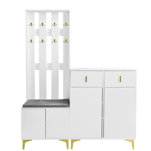 Ensemble vestiaire et meuble à  chaussures avec banc et coussins